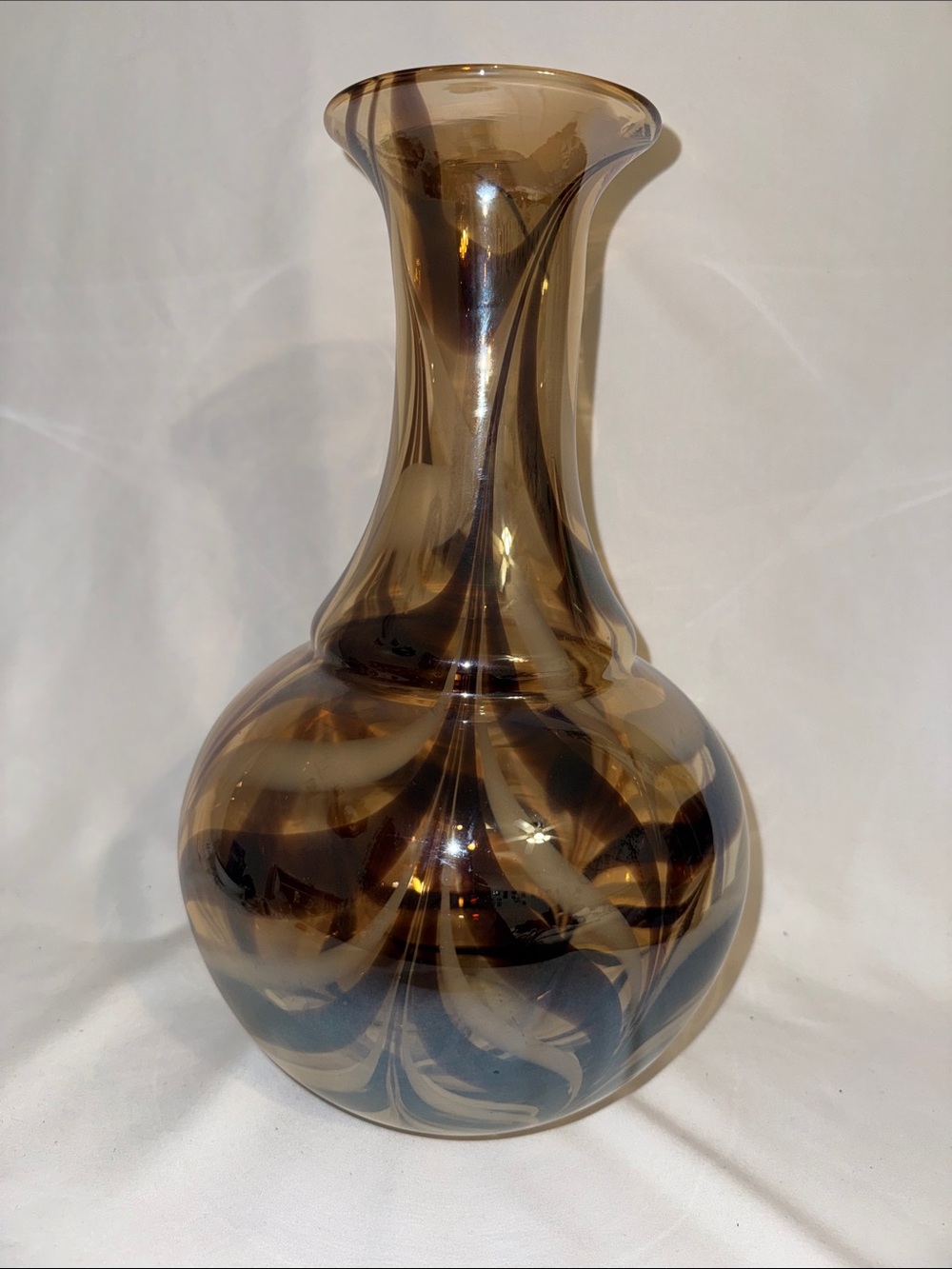 Pier 1 Import Tall Murano Style Vintage Brown Handblown Swirl 13.5 in Glass Vase